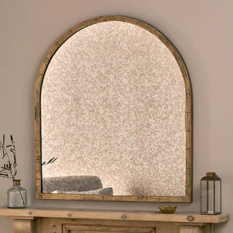 Murwara Antiqued Glass Arched Mirror In Antique Brass