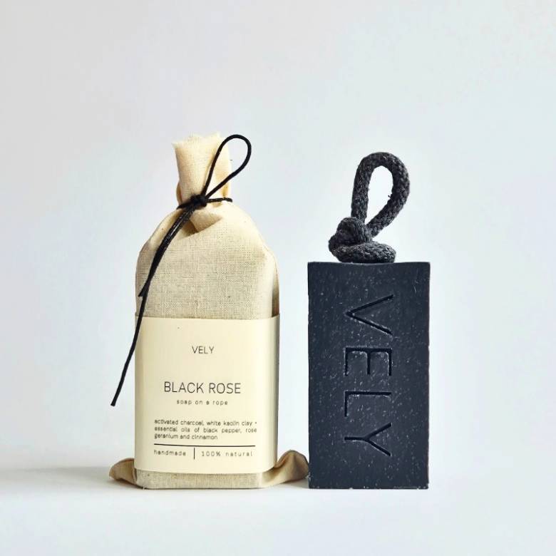 Natural Handmade Soap On A Rope - Black Rose 110g