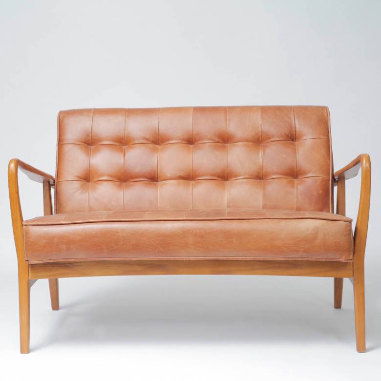 The Olsen Oak 2 Seater Sofa in Distressed Brown Leather
