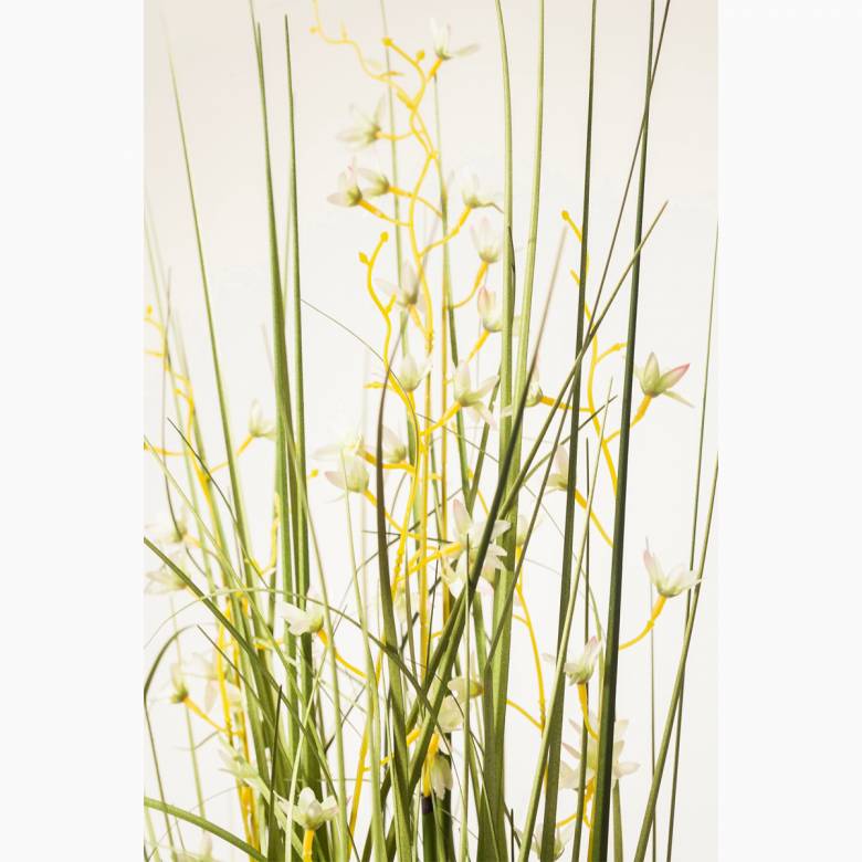Faux Onion Grass Plant With Flowers In Black Pot H:98cm