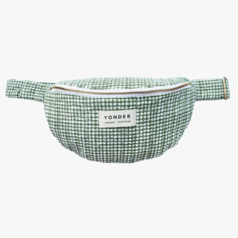 Organic Cotton Quilted Bum Bag In Khaki Gingham