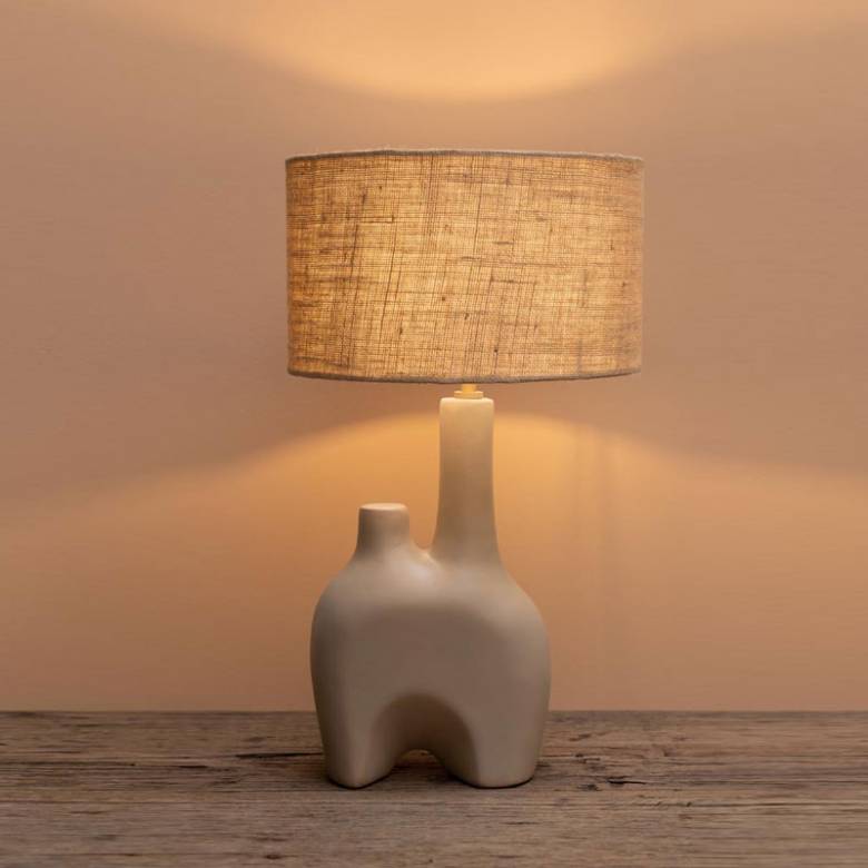 Organic Shaped Ceramic Lamp With Jute Shade H: 55cm