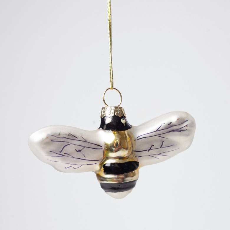 Painted Glass Bumble Bee Christmas Decoration