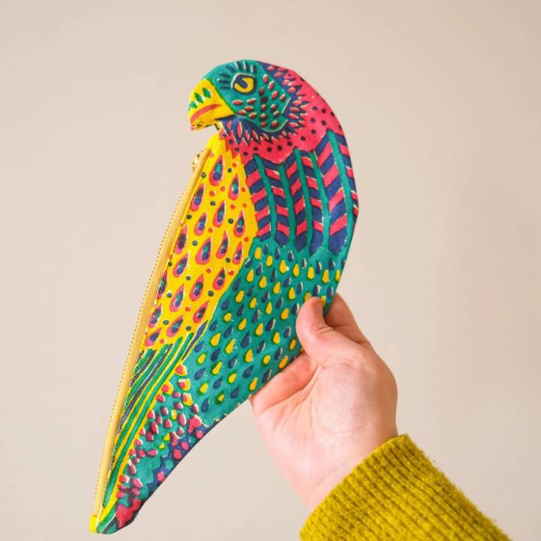 Parrot - Hand Printed Cotton Pouch Case