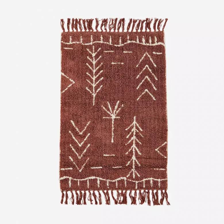 Patterned Bath Mat With Tassels In Copper Brown