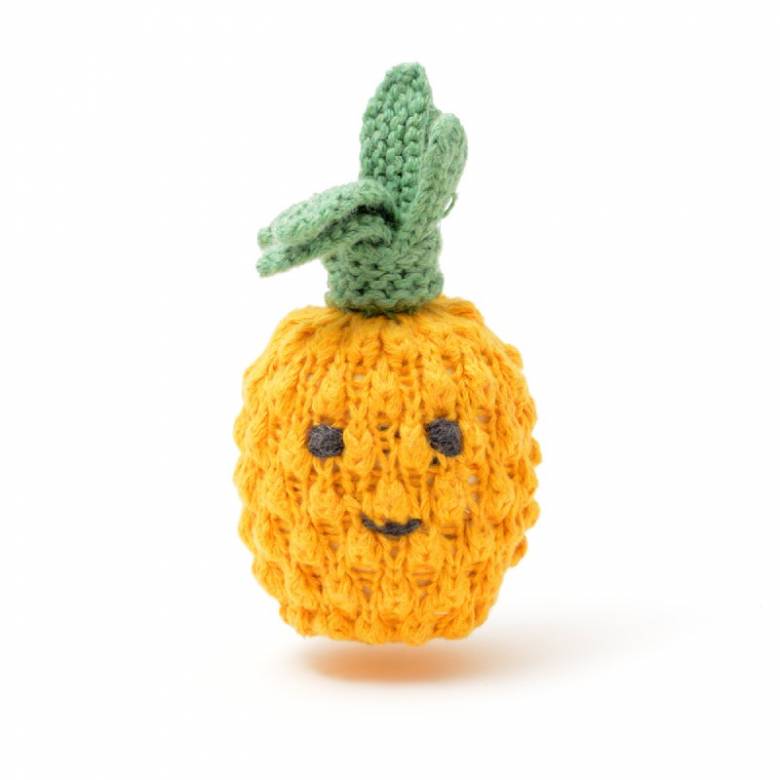 Pineapple - Hand Knitted Soft Toy Rattle Organic Cotton