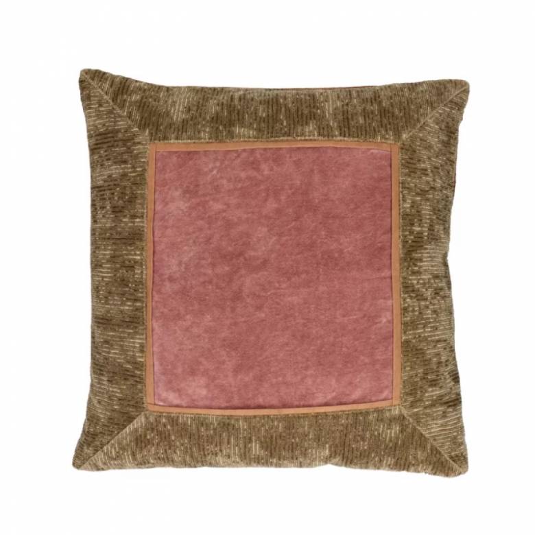 Pioni Square Velvet Cushion In Pink & Green 50x50