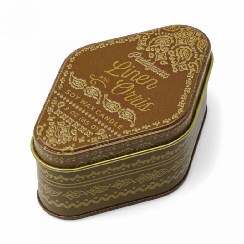 Candle In A Printed Tin - Linen & Orris