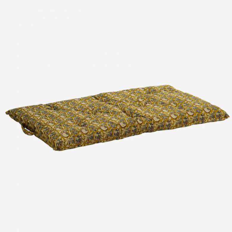 Printed Single Cotton Folding Cushion In Yellow Block Print