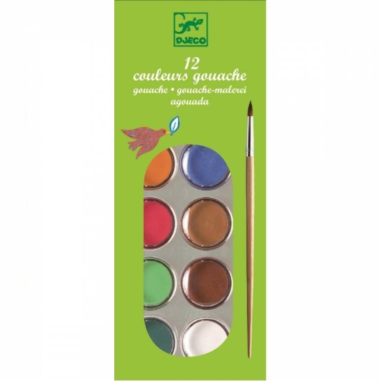 Paint Box Set Of 12 Gouache Colours With Brush By Djeco