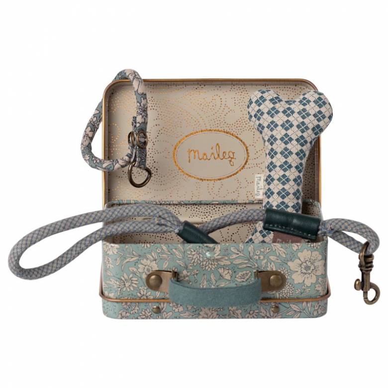 Puppy Accessories In Blue In Tin Suitcase By Maileg 3+