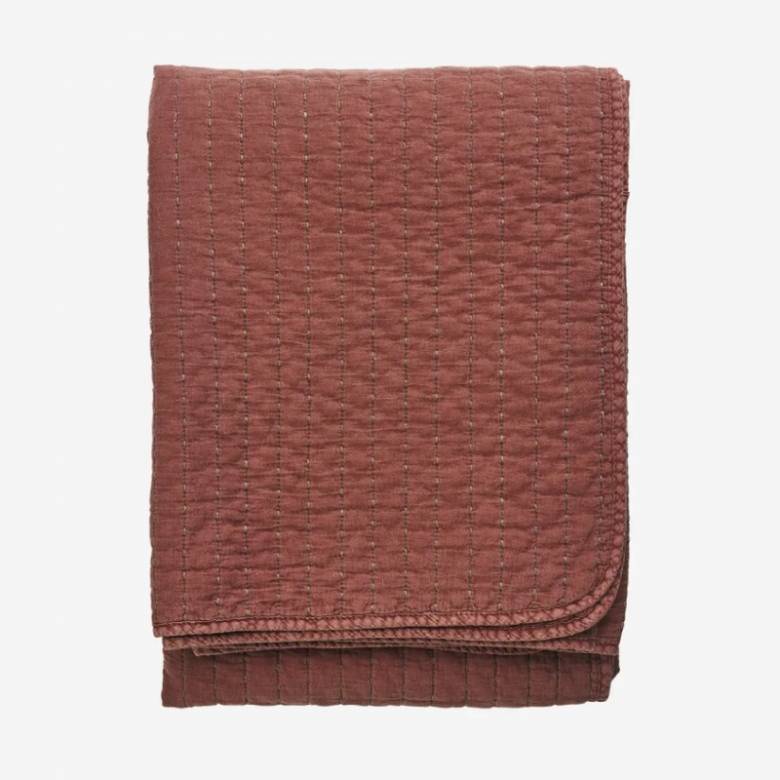 Quilted Cotton Blanket Throw In Brick Red