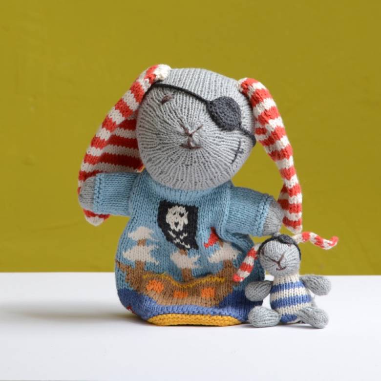 Pirate Rabbit - Hand Knitted Glove Pocket Puppet Organic Cotton