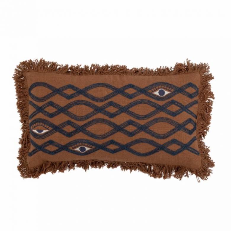 Rectangular Cushions In Brown With Eye Detail & Fringing 50x27cm