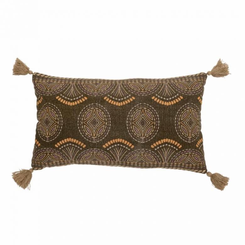Rectangular Embroidered Brown And Orange Cushion 60x35cm