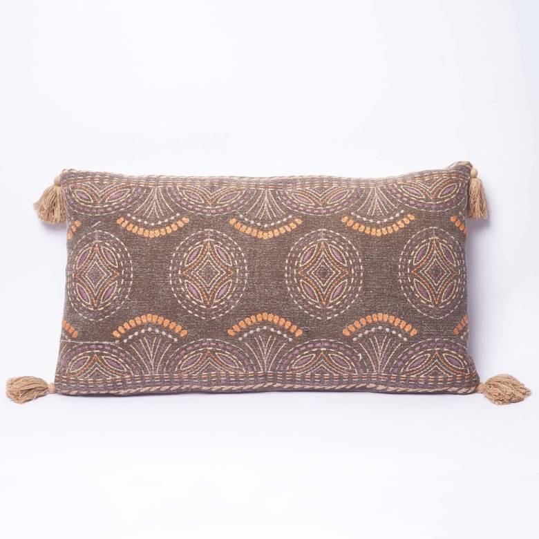 Rectangular Embroidered Brown And Orange Cushion 60x35cm