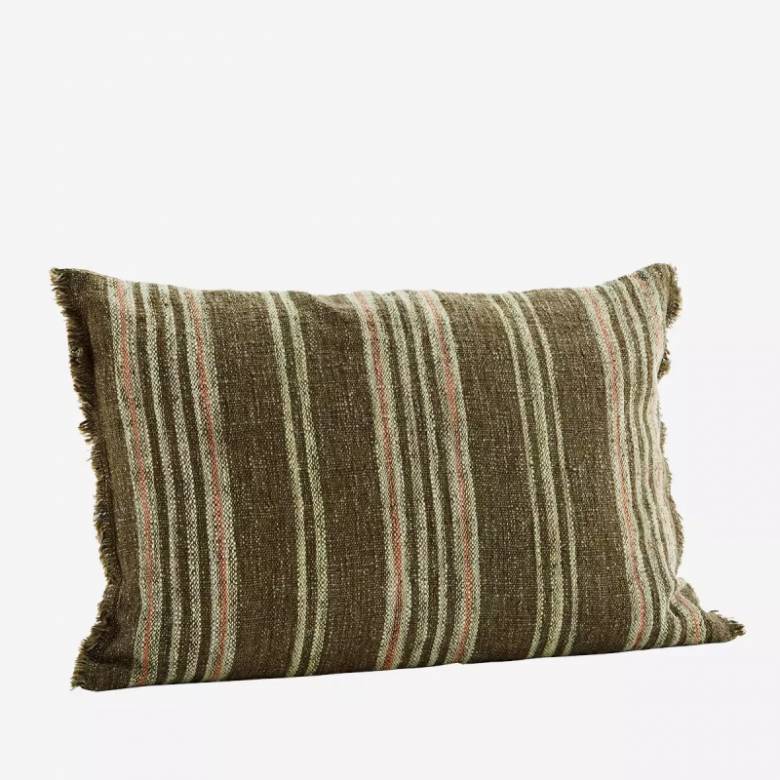 Rectangular Green Striped Cushions WIth Fringing 40x60cm