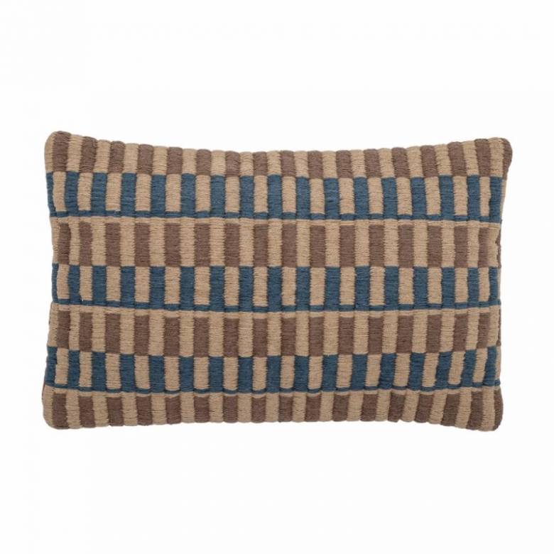 Rectangular Line Motif Cushion In Blue & Brown 50x30cm