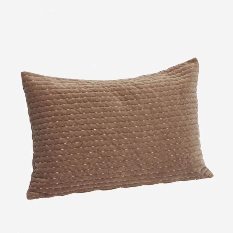 Rectangular Quilted Velvet Cushion In Dusty Rose