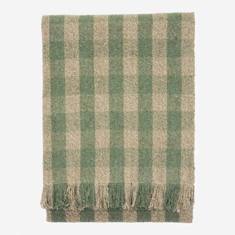 Recycled Cotton Throw In Green Check