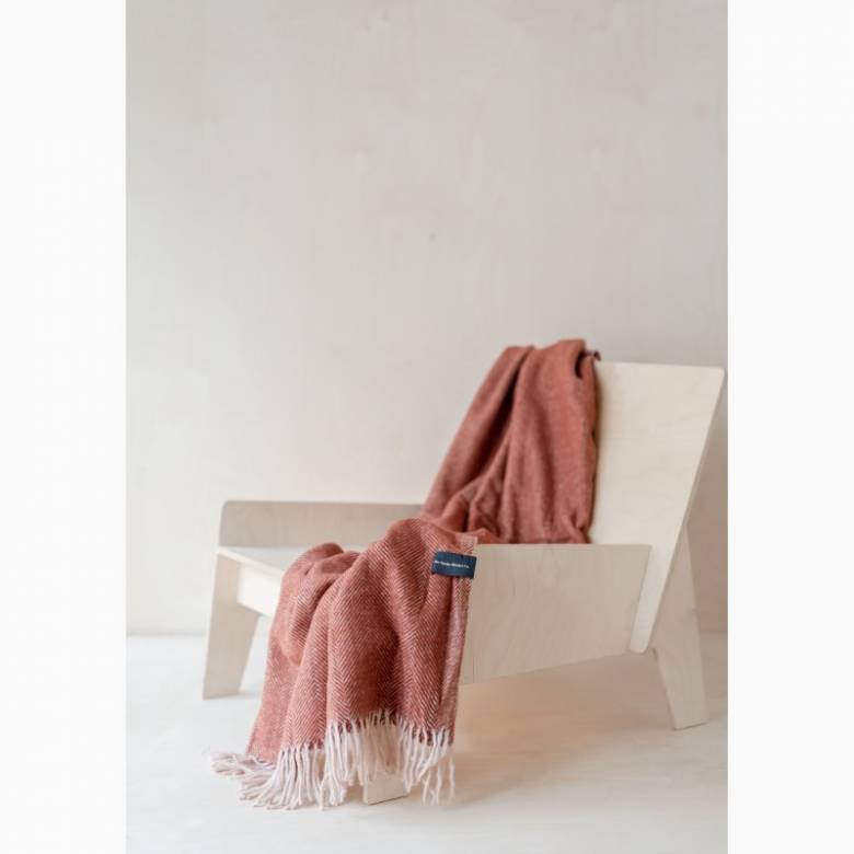 Recycled Wool Knee Blanket In Rust Herringbone