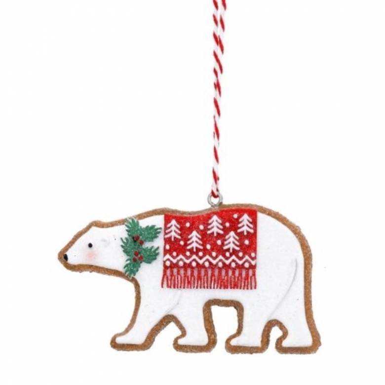 Resin Gingerbread Polar Bear Hanging Christmas Decoration