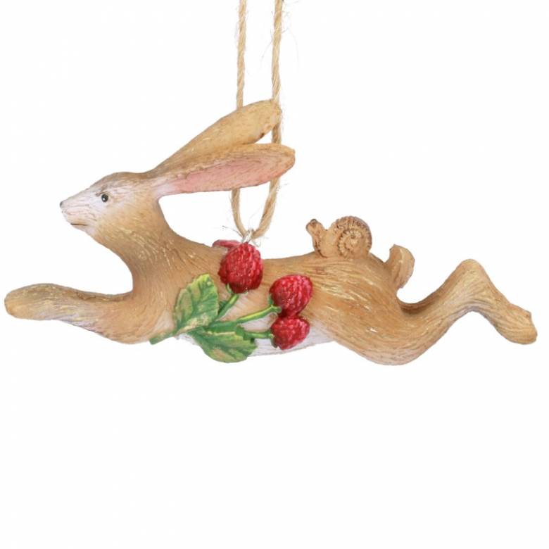 Resin Hare With Berries Hanging Christmas Decoration