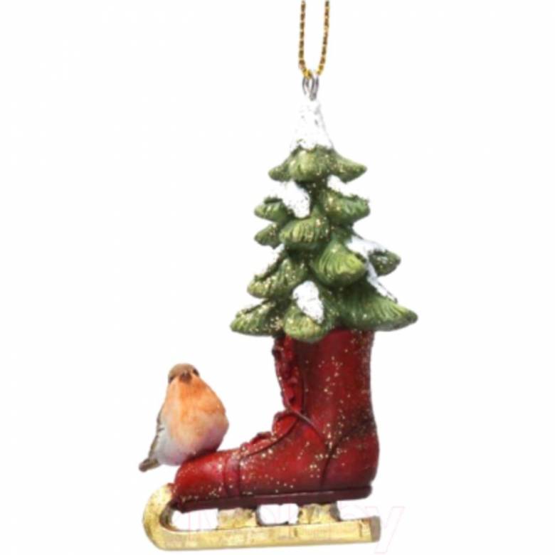 Resin Skating Boot With Robin Hanging Christmas Decoration