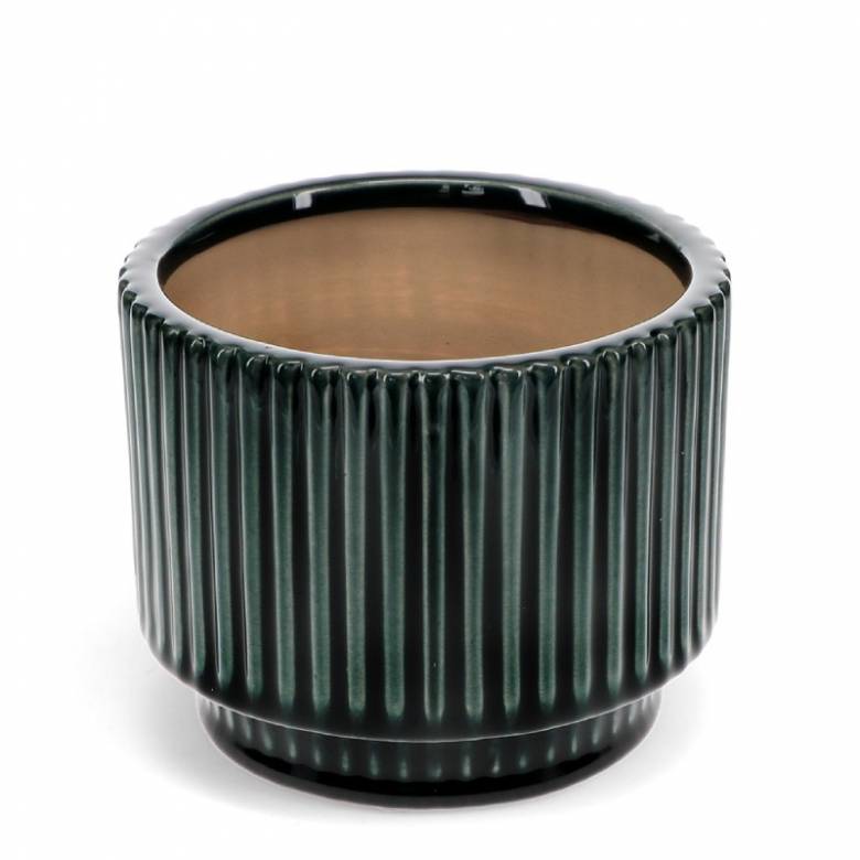 Ribbed Flower Pot In Dark Green