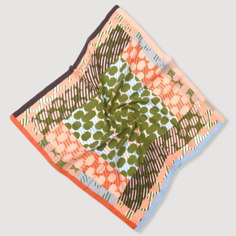 Khaki Pink Pollen Square Cotton Scarf