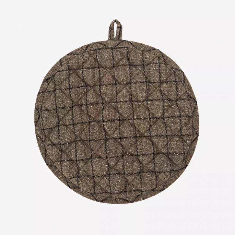 Round Quilted Pot Holder In Taupe & Black