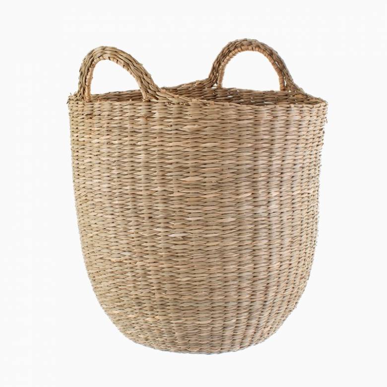 Rounded Woven Seagrass Basket With Handles H:37.5cm