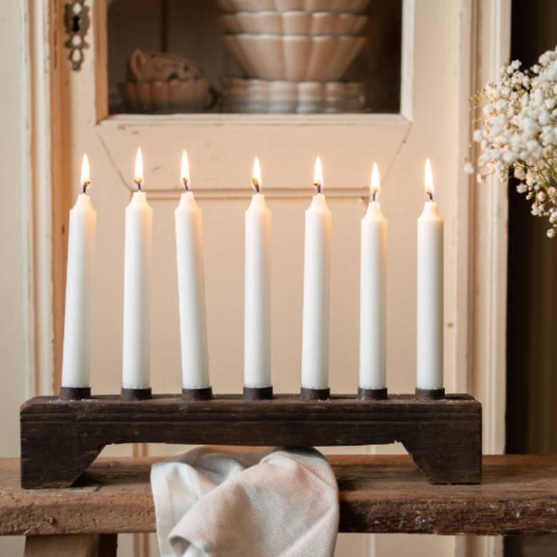 Rustic Rectangular Wooden Candle Holder With 7 Slots