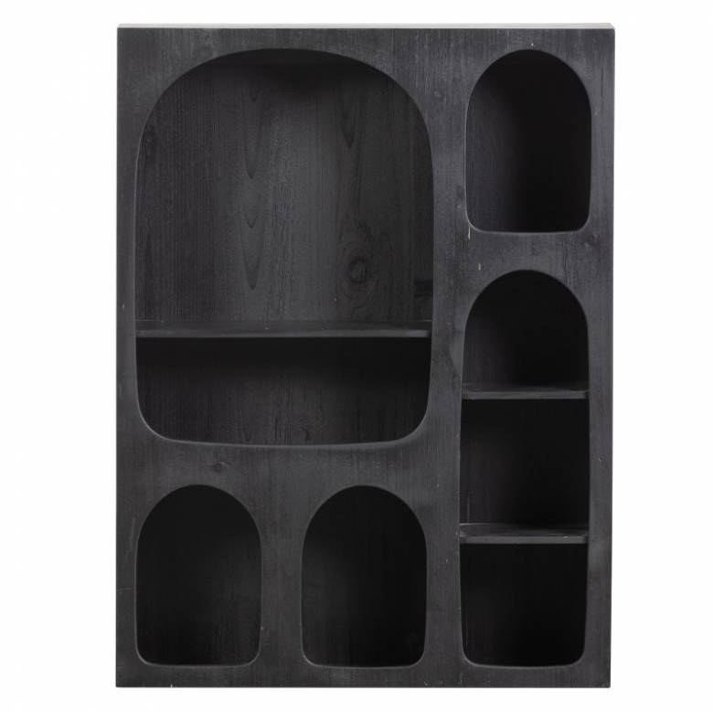 Rustic Wooden Wall Cabinet With Small Rounded Alcoves