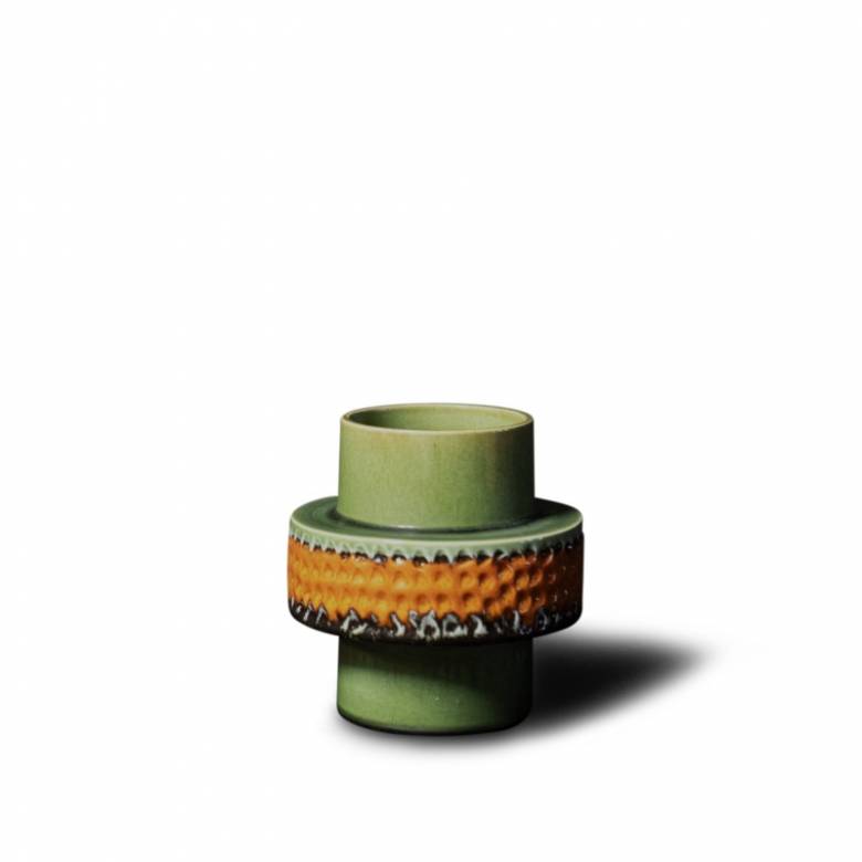 Saturn Short Ceramic Vase In Green And Orange