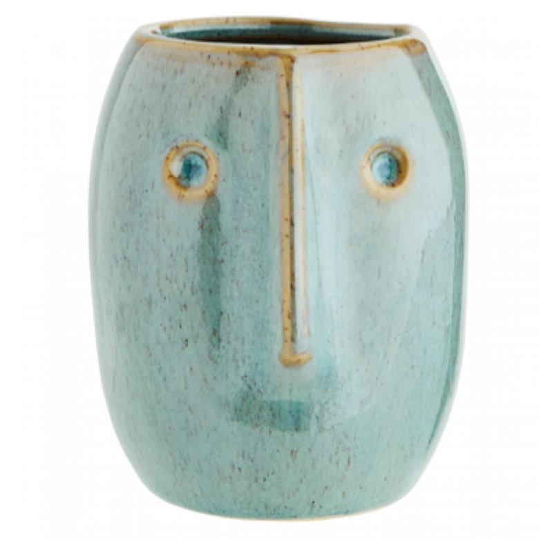 Green Stoneware Curved Face Vase 10cm