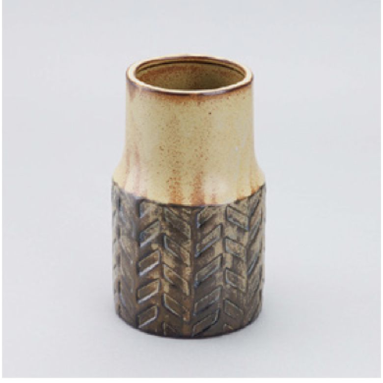 Japanese Ceramic Small Vase With Herringbone Pattern