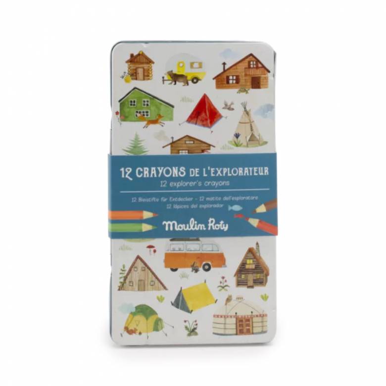Set Of 12 Explorer's Colouring Pencils In Tin By Moulin Roty 3+