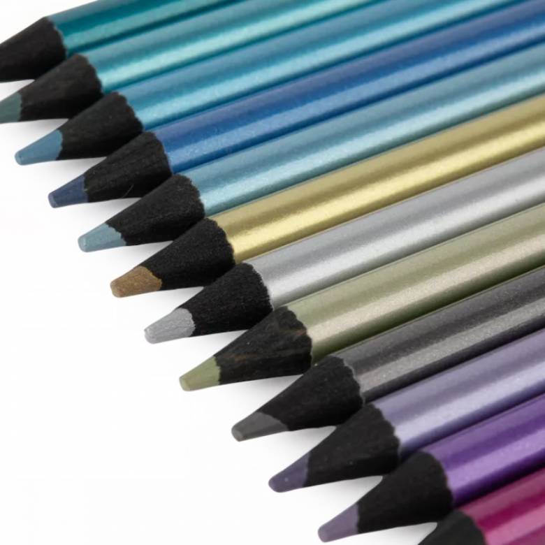 Set Of 12 Metallic Colouring Pencils In A Tin By Moulin Roty 3+