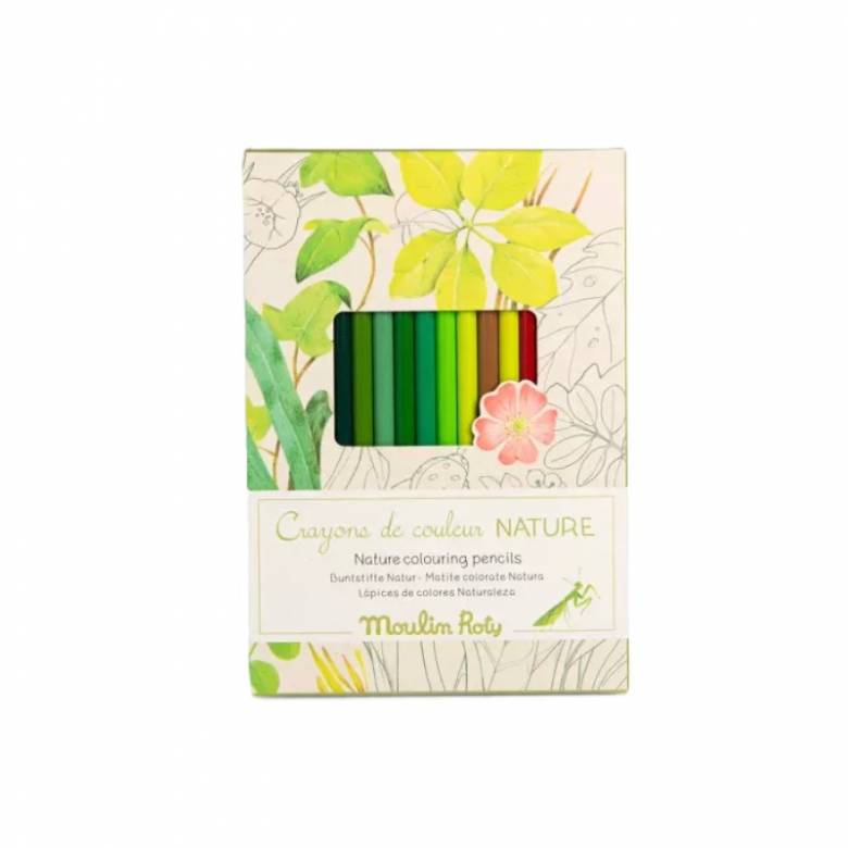Set Of 12 Nature Colouring Pencils With Cards By Moulin Roty 3+