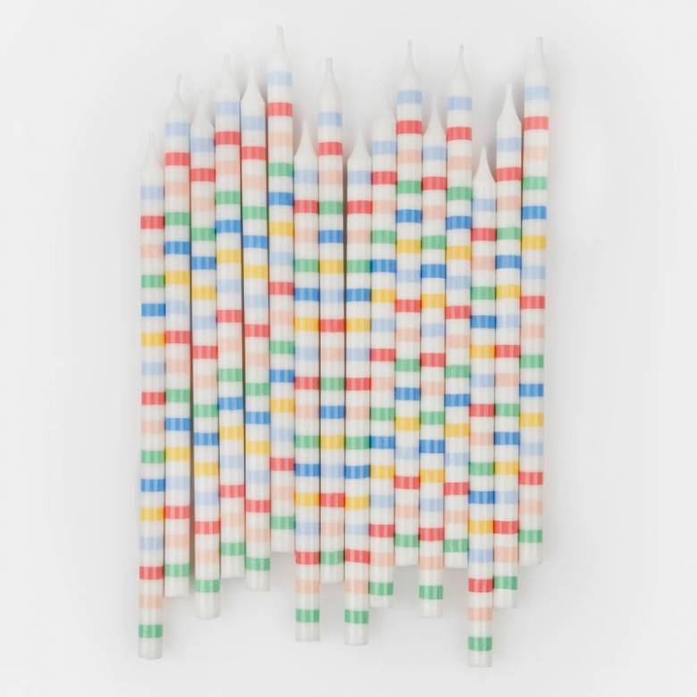 Set Of 16 Multi Stripe Birthday Cake Candles