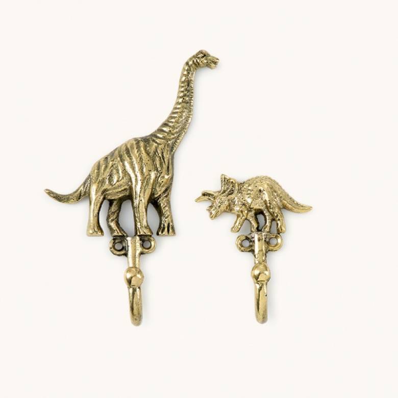 Set Of 2 Brass Dinosaur Hooks