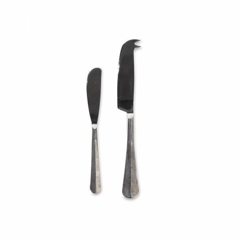Set Of 2 Cheese & Butter Knife Set In Brushed Silver