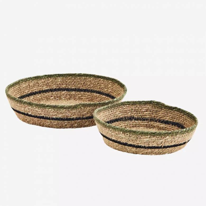Set Of 2 Seagrass Basket Trays In Olive Green