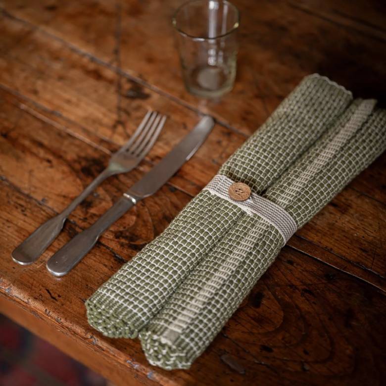 Set Of 2 Woven Rectangular Placemats In Olive
