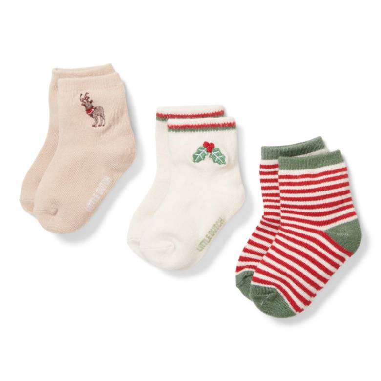 Set Of 3 Pairs Of Baby Christmas Socks by Little Dutch 6-9m