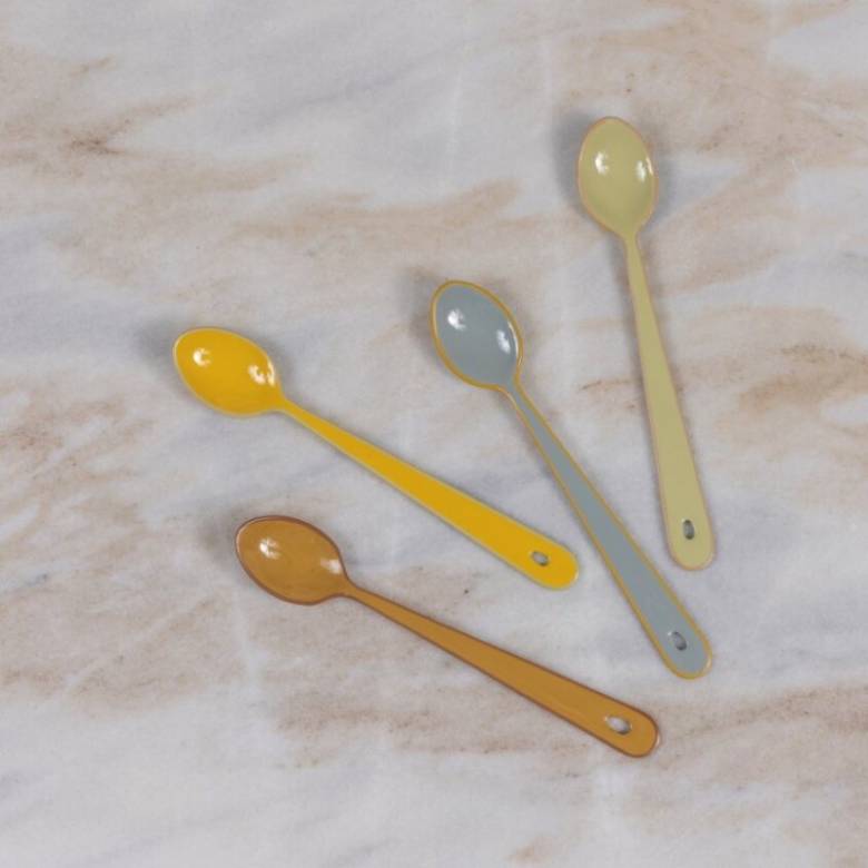 Set Of 4 Brightly Coloured Enamel Spoons