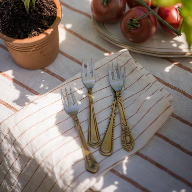 Set Of 4 Cake Forks In Vintage Style Brass