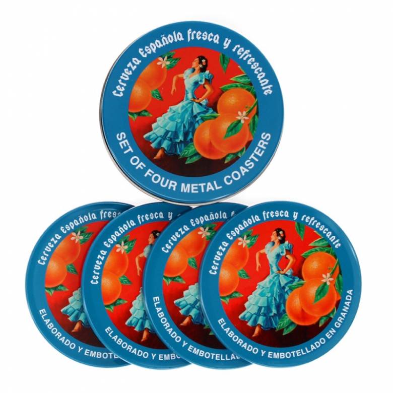 Set Of 4 Cerveza Espanola Metal Coasters