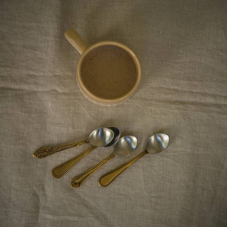 Set Of 4 Teaspoons In Vintage Style Brass